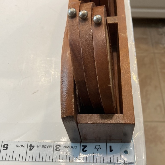 6 Wood Coasters Wood And Cork with Folk Art Coasters Box VTG - Picture 13 of 13